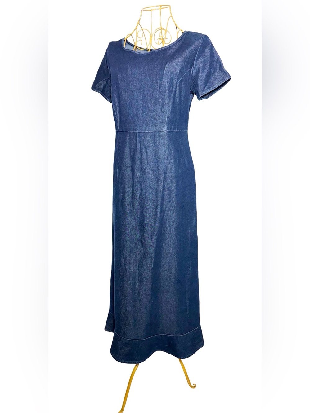 Eddie Bauer Dark Wash Denim Midi Dress with Short Sleeves, Size Medium - Picture 3 of 13